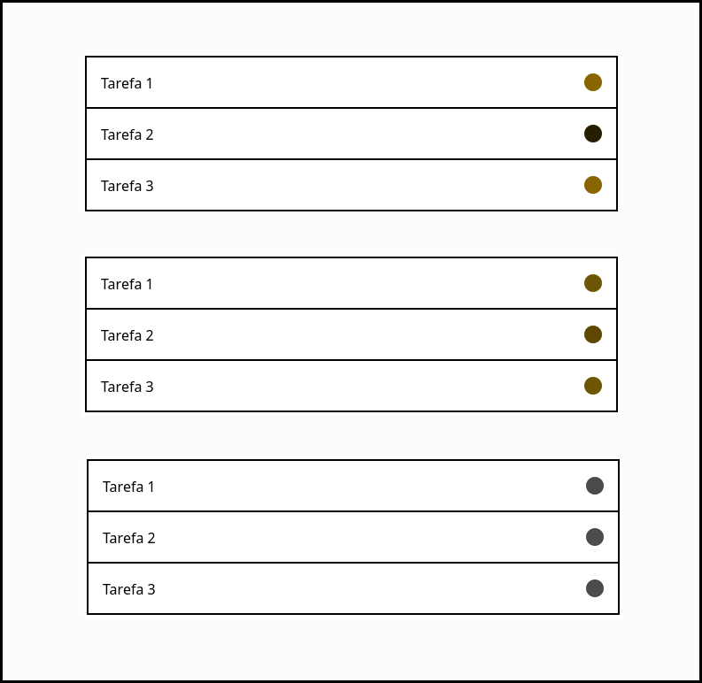 Lista com indicativos de cores, simulação de daltonismo