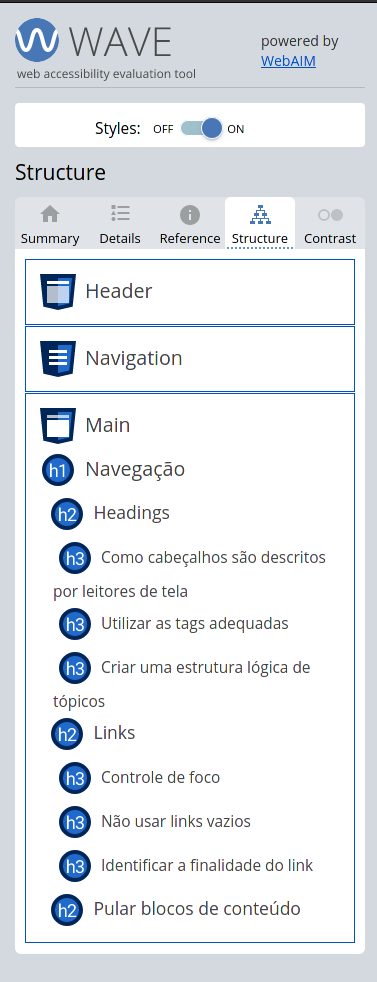 Estrutura de cabeçalhos no WAVE
